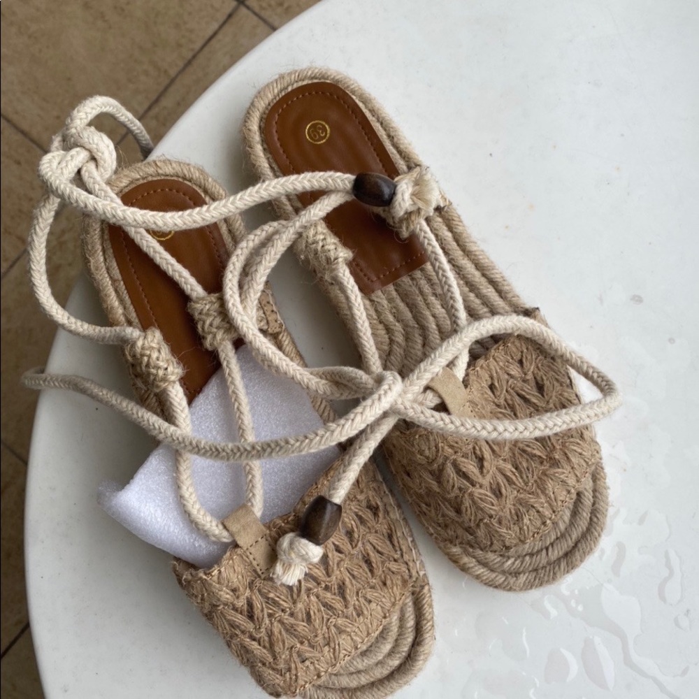 Straw tie up sandals